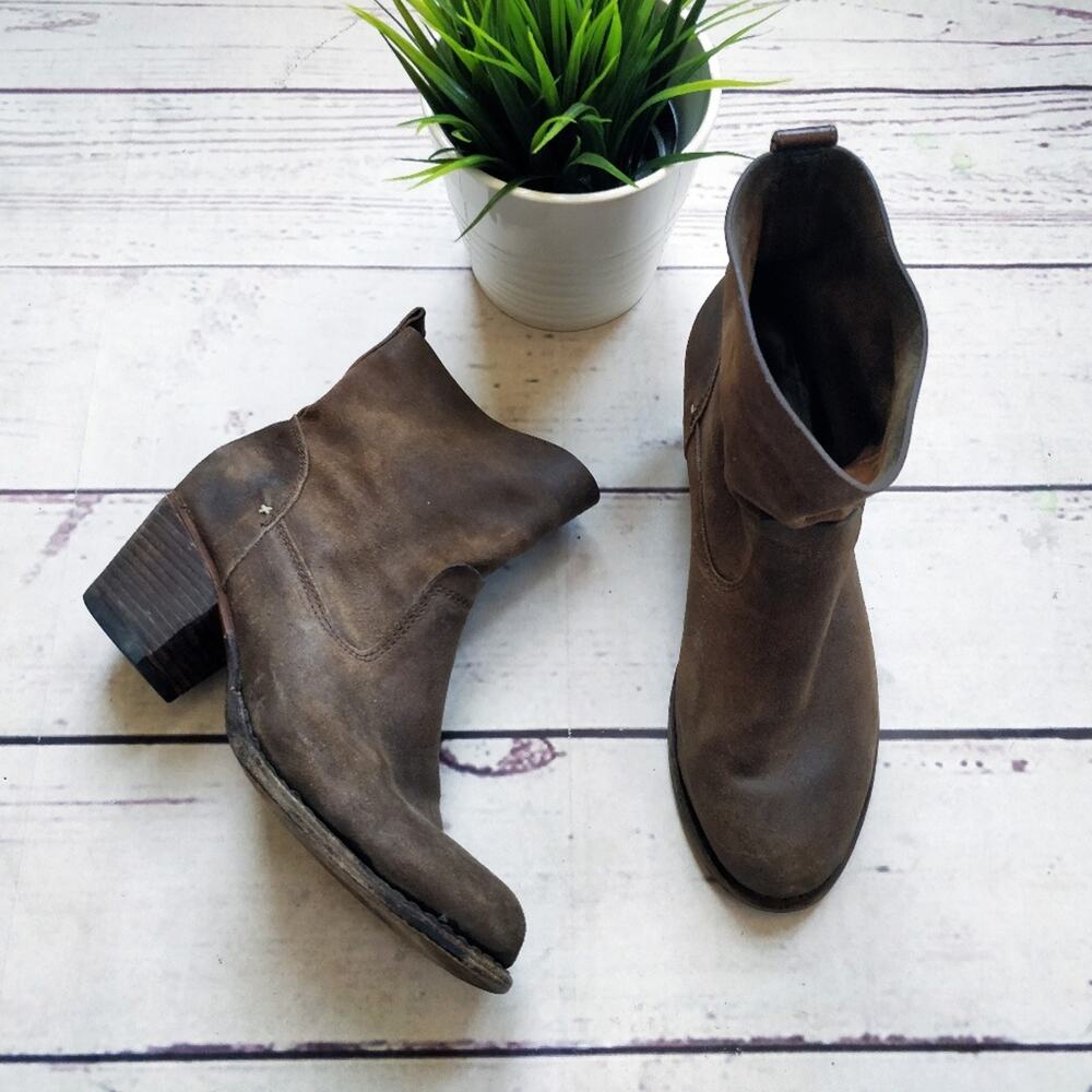 RAG & BONE Mercer 2 Distressed Suede Pull-On Boots Brown Block Heel US8
